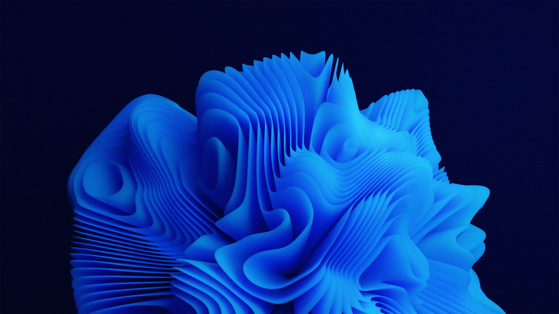 Abstract blue layered waves with flowing curves against a dark blue background